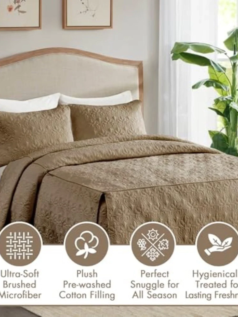 Quebec Split Corner Quilted Bedspread Classic King Khaki Fitted Bedspread